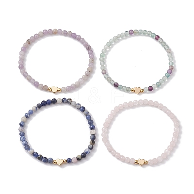 Natural Mixed Gemstone Round Beaded Stretch Bracelets BJEW-JB10234-1