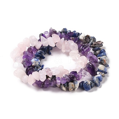 Chips Natural Mixed Stone Stretch Bracelets X-BJEW-JB05642-1