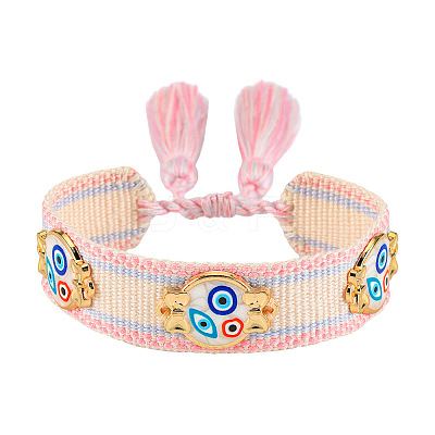 Evil Eye Adjustable Polyester & Alloy & Resin Enamel & Rhinestone Slider Bracelets FS-WG9985D-13-1