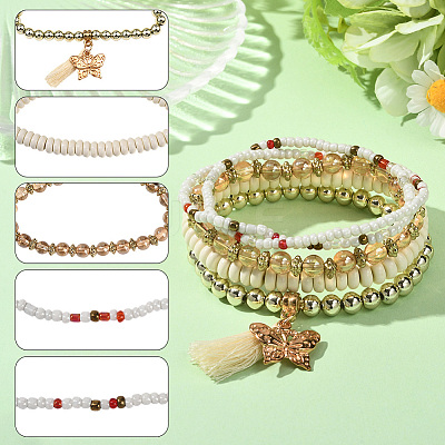 1 Set Bohemian Vacation Style Glass Beaded Stackable Stretch Bracelets Set for Women BJEW-SP0001-13-1