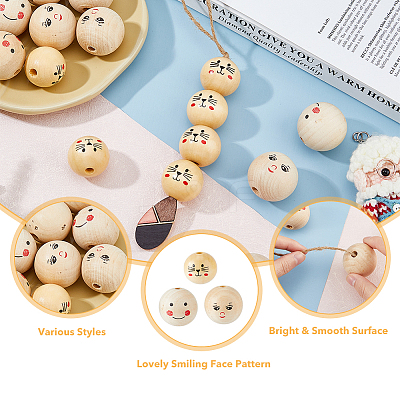 18Pcs 3 Styles Printed Wood Beads WOOD-DC0001-08-1