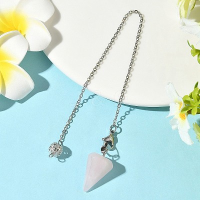 Cone Natural Rose Quartz Pointed Dowsing Pendulums HJEW-JM04048-02-1