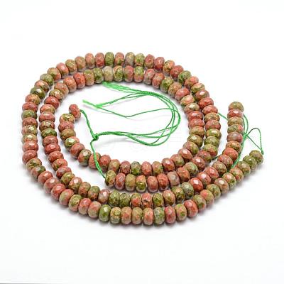 Faceted Natural Unakite Rondelle Beads Strands G-K090-10-1
