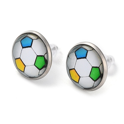 Sport Balls Glass & 304 Stainless Steel Stud Earrings for Women EJEW-H005-01P-02-1