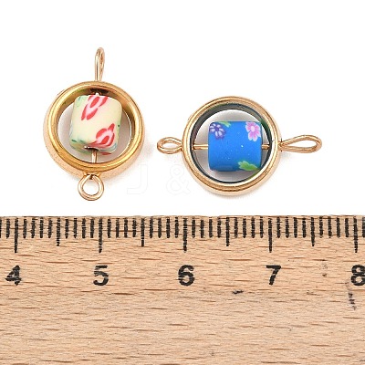 CCB Plastic Frame with Polymer Clay Flower Beads Flat Round Links Connector Charms KK-D103-03G-1