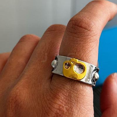 Halloween Two Tone Alloy Skull Cuff Open Rings for Unisex WG69205-01-1