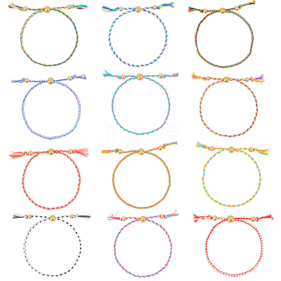 24Pcs 12 Colors Bohemian Braided Polyester Cord Bracelet Making MAK-SP0001-10-1
