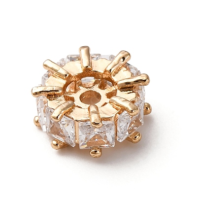 Brass Micro Pave Clear Cubic Zirconia Beads KK-D378-24G-02-1