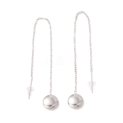Tarnish Resistant Long Chain with Round Ball Dangle Stud Earrings EJEW-A067-17P-1