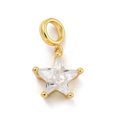 Star Rack Plating Brass Micro Pave Cubic Zirconia Charms KK-G513-21G-1