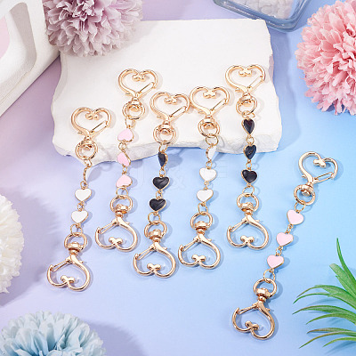 6Pcs 3 Styles Alloy Enamel Heart Link Bag Extender Chains KEYC-TAC00058-1