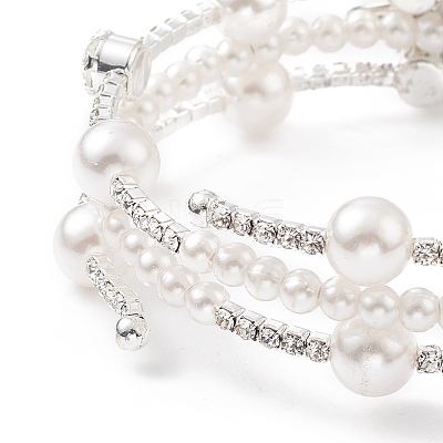 Crystal Rhinestone Tennis Wrap Cuff Bangle with Imitation Pearl Beaded BJEW-XCP0001-07-1