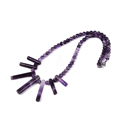 Natural Amethyst Round Beaded Fan Bib Necklaces NJEW-N064-04F-1