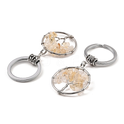 Natural Citrine Flat Round with Tree of Life Pendant Keychain KEYC-E023-03V-1