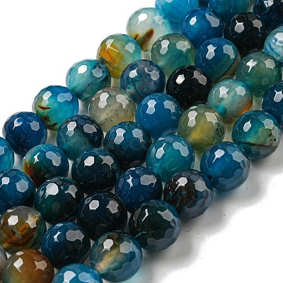 Faceted Natural Banded Agate Beads Strands G-F447-12mm-O08-1