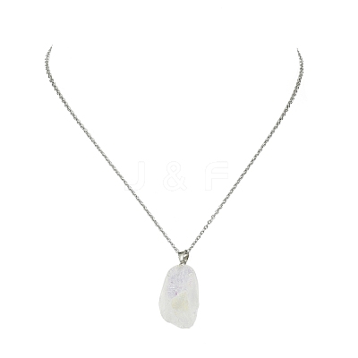 Natural Quartz Nugget Pendant Necklace with 304 Stainless Steel Chains NJEW-JN04385-01-1