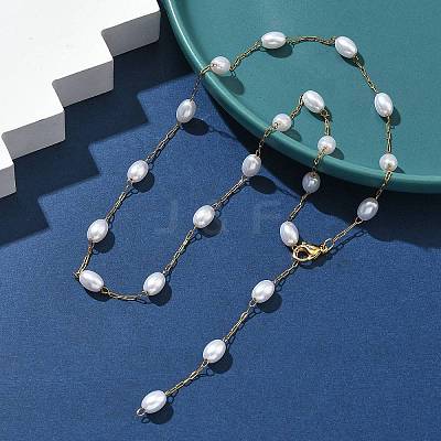 304 Stainless Steel and ABS Imitation Pearl Chain Necklaces NJEW-JN05266-1