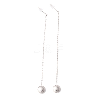 Tarnish Resistant Long Chain with Round Ball Dangle Stud Earrings EJEW-A067-17P-1
