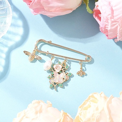 Flower & Bee Iron & Alloy Enamel Charm Brooches JEWB-BR00186-1