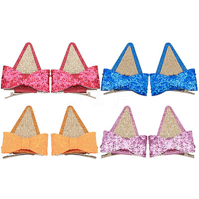 4 Pairs 4 Colors Glitter Bowknot Cat Ear Cloth Alligator Hair Clips PHAR-CA0001-004-1