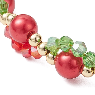 Christmas Glass & Baking Paint Pearlized Glass Pearl Round Beaded Bracelets for Women BJEW-JB12441-03-1