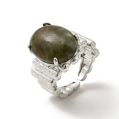 Gemstone Oval Open Cuff Ring RJEW-P082-03P-1