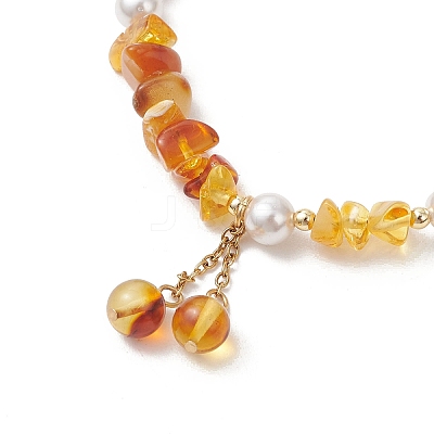 Natural Amber Charm Bracelets for Women BJEW-JB13650-1