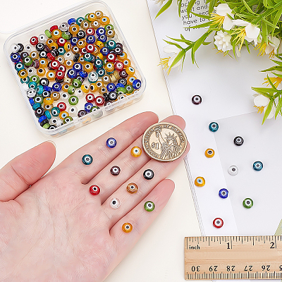 200Pcs 10 Colors Handmade Evil Eye Lampwork Beads LAMP-ME0001-15-1
