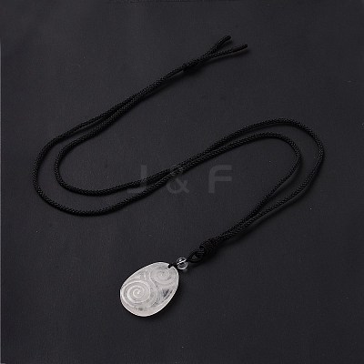 Adjustable Natural Quartz Crystal Teardrop with Spiral Pendant Necklace with Nylon Cord for Women NJEW-L171-04F-1