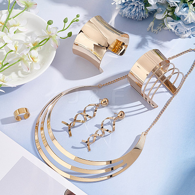 Alloy Chocker Necklaces & Spiral Dangle Stud Earrings & Stainless Steel Open Cuff Rings SJEW-AN0001-50-1
