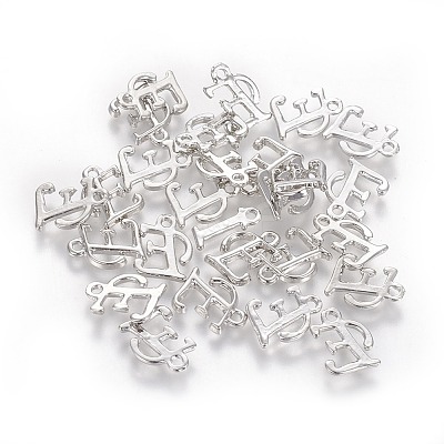 Rack Plating Alloy Alphabet Charms PALLOY-G255-P-E-1