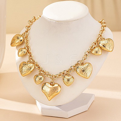 Alloy Flower Textured Heart Bib Necklaces for Women LS-NJEW-S458-01G-1