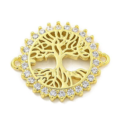 Rack Plating Brass Micro Pave Cubic Zirconia Tree of Life Links KK-B091-45G-1
