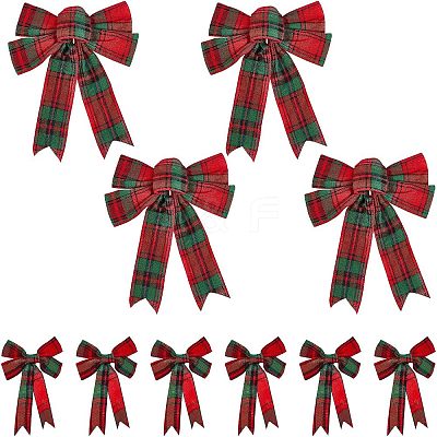10Pcs 2 Style Christmas Theme Tartan Pattern Polyester Bowknot AJEW-CA0002-64-1