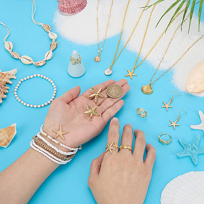 Ocean Theme Brass & 304 Stainless Steel Necklaces & Bracelets & 304 Stainless Steel Earring & Brass Cuff Rings Sets SJEW-PH00008-1