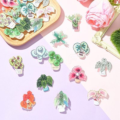 24Pcs 12 Styles Plant Acrylic Lapel Pin Brooch Pin JEWB-CJ0003-38-1