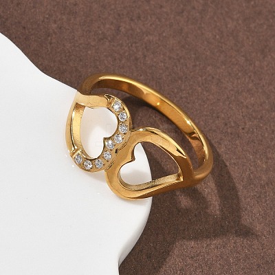 304 Stainless Steel Cubic Zirconia Finger Rings for Women RJEW-F189-05G-1