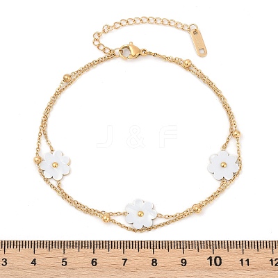 304 Stainless Steel with Acrylic Flower Charm Anklets AJEW-Z044-01G-1