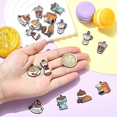 16Pcs 8 Styles Coffee Theme Alloy Enamel Pendants ENAM-YW0008-55-1