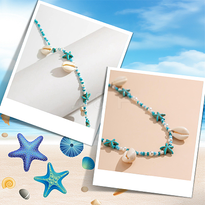 Natural Cowrie Shell & Synthetic Turquoise and Glass Seed Beaded Bohemian Waist Chains for Women AJEW-CP0011-34-1