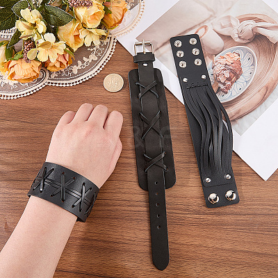 3Pcs 3 Styles Imitation Leather Cord Bracelets for Men BJEW-CL0001-54A-1