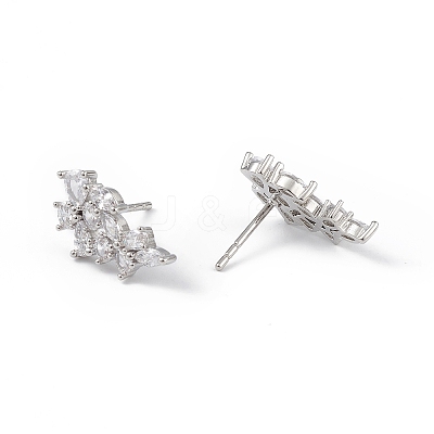 Clear Cubic Zirconia Flower Stud Earrings EJEW-L234-079P-1