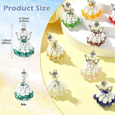 10 Colors Glass Seed Beaded Angel Pendants PALLOY-CJ00089-1