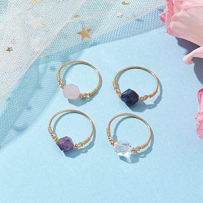 Star Cut Round Natural Mixed Gemstone Finger Rings RJEW-JR00726-1
