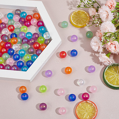 96Pcs 16 Colors Spray Painted Acrylic Beads OACR-GO0001-01-1