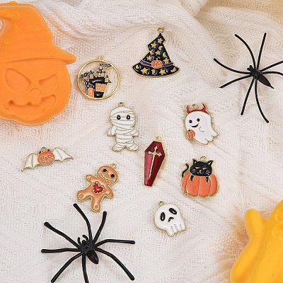 28Pcs 14 Styles Halloween Theme Alloy Enamel Pendants ENAM-SZ0001-63LG-1