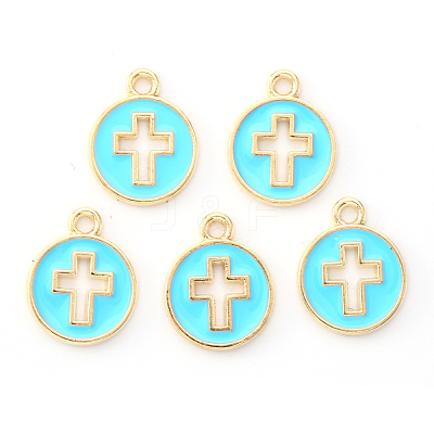 Light Gold Plated Alloy Enamel Pendants X-ENAM-R136-18D-1