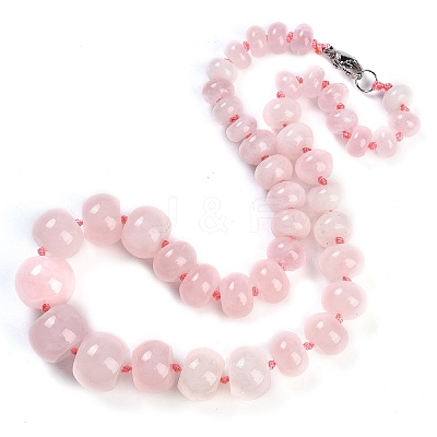 Natural Rose Quartz Rondelle Graduated Beaded Necklaces for Women Men NJEW-K388-02M-1