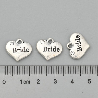 Wedding Theme Antique Silver Tone Tibetan Style Heart with Bride Rhinestone Charms LS-TIBEP-N005-12E-1