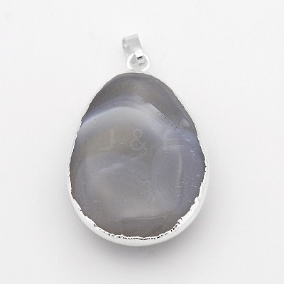 Oval Brass Natural Crystal Agate Pendants G-A136-B09S-1